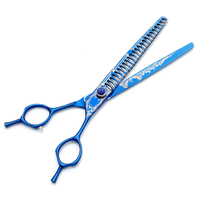 Ciseaux de toilettage pour chiens 7 pouces, ciseaux de coiffure pour animaux de compagnie bleus, ciseaux droits, ciseaux à effiler, ciseaux courbes Z3004