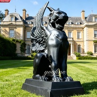 YOUFINE Statue de Griffon en Bronze sur un Livre, Sculpture de Créature Mythique Ailée pour Bibliothèque Universitaire et Campus