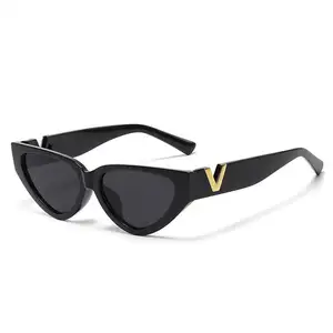 Kacamata hitam pelindung Uv, kacamata hitam kecil trendi terkenal murah, Logo kacamata hitam mata kucing motif garis 2023