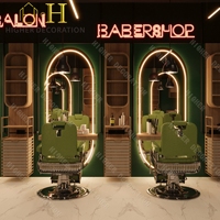 Comptoir de Vente Professionnel pour Barbershop, Meuble de Présentation, Poste de Coiffage Sur Mesure avec Miroir Éclairé pour Décoration de Salon de Beauté