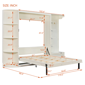 Koningin Murphy <span class=keywords><strong>Bed</strong></span> met opbergruimte, verborgen opklapbare poten, eiken fineer afwerking, ingebouwde planken, ruimtebesparend wandbed, modern design - Product Image 6