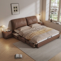 Lit personnalisable JUNYUHAO, minimaliste, avec revêtement en cuir, écologique, confortable, cadre en bois de pin, taille King/Queen