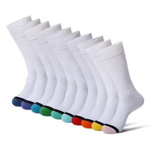 Créez votre propre logo chaussettes de sport en coton hommes tricot blanc équipage 3d numérique sublimé chaussettes vierges impression personnalisée