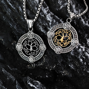 Yunnique – collier Vintage nordique pour hommes, pendentif en acier inoxydable, arbre de vie Viking, Runes creuses, breloque, cadeau - Product Image 1