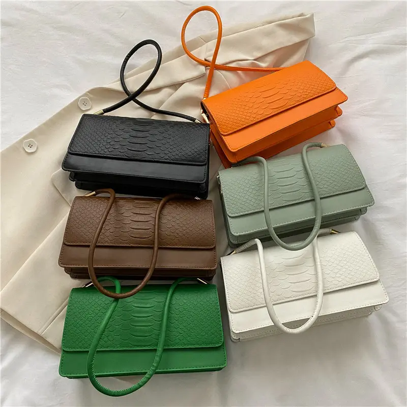 Wholesale Luxury PU Leather Casual Crocodile Print Handbags Square Underarm Bag Fashion Pure Color Shoulder Bags for Women