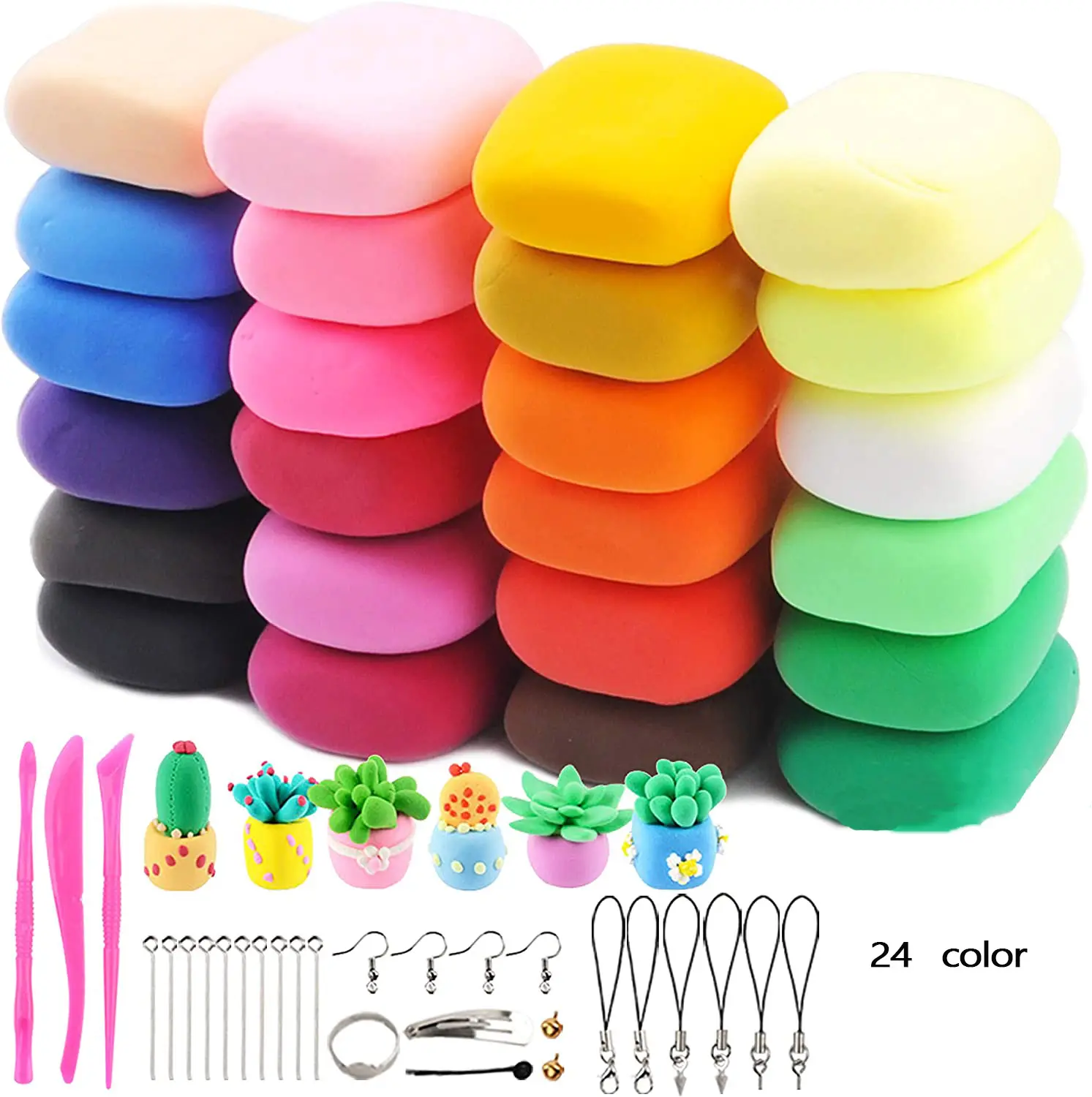 Custom Non-Toxic Soft Air Dry Clay for Kids 24 Colors Modeling Clay Kit with Magical Clay Tools