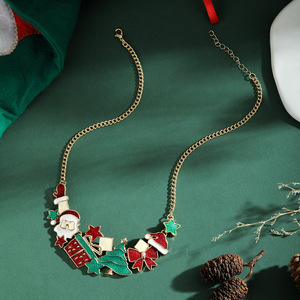 Christmas Jewelry <b>Set</b> Necklace Earrings <b>Bracelet</b> Cartoon Santa Claus Gift Holiday Zinc Alloy Oil Dripping Fashion Jewelry - Product Image 4