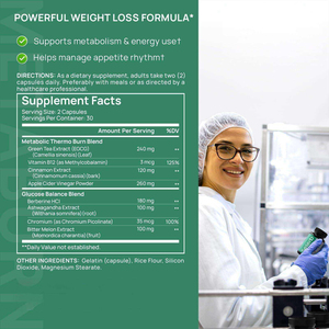 Capsule Minceur Naturelle Metaburn pour la Gestion du Poids et le Métabolisme, avec Chrome, Vitamine B12, Berbérine HCl, Ashwagandha – Complément Alimentaire - Product Image 3