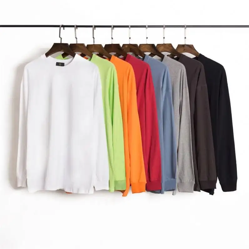 Fashion custom logo streetwear plain 100% cotton mens tshirts blank unisex embroidery t-shirt oversized long sleeve t shirt