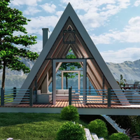 Maison préfabriquée en acier Maison triangulaire Chalet de mer Moderne un cadre Maison Jardin Bâtiments extérieur Portable Petite maison Rivière Cabine