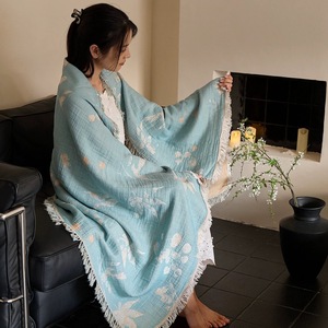 Serviette de Bain Multifonctionnelle en <span class=keywords><strong>Jacquard</strong></span> 100% Coton Tissé, Style Artistique Écologique Luxe Léger, Décoration à Pompons, Rétro Français - Product Image 6