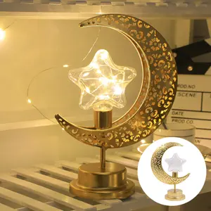 2024 Nieuwe Star Moon Ramadan Decoratie Bureau Tafel Batterij Van Hoge Kwaliteit Smeedijzer Opengewerkte Tafellamp