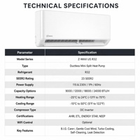 Aire Acondicionado Mini Split ZERO Z-MAX US, 9000-24000 BTU, R32, Bomba de Calor Inverter, 24 SEER2, Montaje en Pared, AHRI, para Proyectos