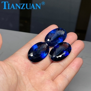 Piedra Preciosa de Zafiro Corindón Cultivado en Laboratorio, Corte Natural, Forma Ovalada, Azul Oscuro, 22*35mm, 76ct, para Joyería - Product Image 3