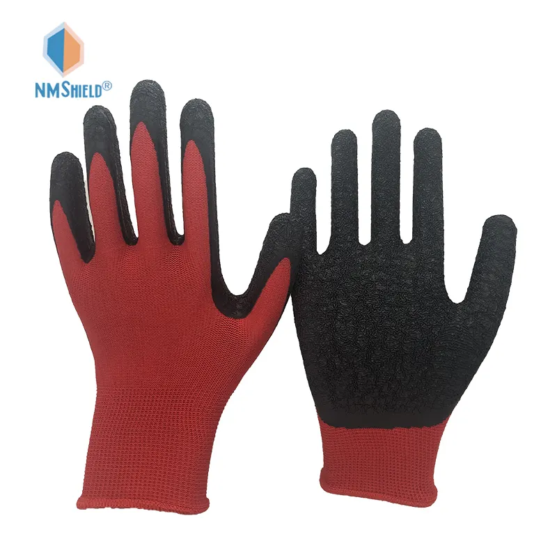 Luvas de trabalho em látex vermelho NMSHIELD Luvas para trabalho manual Luvas de látex enrugadas em látex Guantes Luvas de látex China Fabricantes