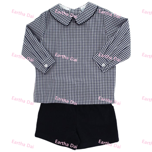 Ropa Infantil al por Mayor, Conjuntos de Ropa para Bebé Niño con Estampado de Calabaza, Camisas con Cuello Peter Pan + Pantalones Cortos, Conjuntos de Ropa para Niños - Product Image 4