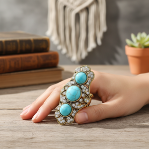 Anelli in acciaio inossidabile alla moda placcati oro turchese intarsio in pietra taglio principessa alla moda 18K Grs moda moda - Product Image 3