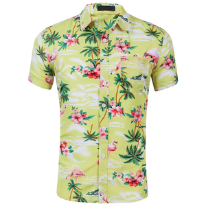 Camisas hawaianas de hombre al por mayor, camisas de playa de palmeras de isla con estampado completo, estilo Aloha, color melocotón, más baratas - Product Image 1