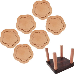 Wooden Flower Shaped Coaster <b>Set</b> With Stand For <b>Tea</b> Cup Heat Insulation Home Living Room Use - Product Image 1
