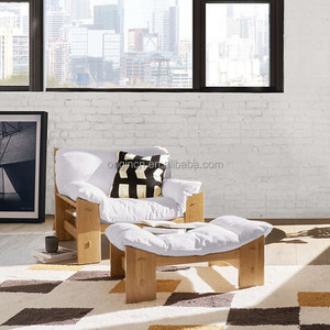 Muebles de Jardín para el Hogar, Estructura de Madera Maciza, Cojín de Tela Gruesa, Ahorro de Espacio, Sillón Individual, Otomana - Product Image 2