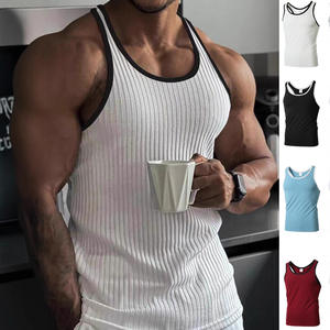Débardeur Homme Sport Fitness Slim Fit Tricoté à Rayures Verticales Color Block Style Racer Taille Européenne pour le Commerce International - Product Image 4