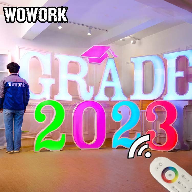 Оптовая продажа 2022, большие светодиодные электронные вывески WOWORK с подсветкой, гигантские светящиеся буквы, светящиеся любовь для украшения свадьбы