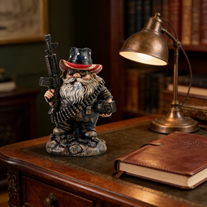Estatua de Gnomo de Jardín Táctica - Figura de Resina de Veterano Patriótico con Rifle y Granada, Escultura de Enano con Sombrero de Bandera Americana - Product Image 4
