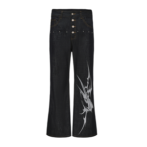 กางเกงยีนส์ทรงบูทคัท Thorn Totem Raw Selvage <span class=keywords><strong>Okayama</strong></span> รุ่นอเนกประสงค์สำหรับผู้ชายและผู้หญิง ดีไซน์เนอร์สตรีทแฟชั่น ทรงแบ็กกี้ - Product Image 3