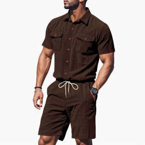 Herren Sommer-Anzug, Outdoor Locker Sitzender Schwerer Cord-Arbeitshemd Kurzarm-Shorts-Anzug für Männer - Product Image 4