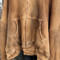 QYOURECLO Sweat à capuche thermique personnalisé en coton surdimensionné à fermeture éclair, en maille gaufrée, effet vieilli et usé, style vintage