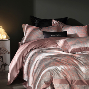 Parure de lit 4 pièces en jacquard de coton et lyocell de luxe Sunny Textile, rose, fournisseur de textiles de maison - Product Image 1