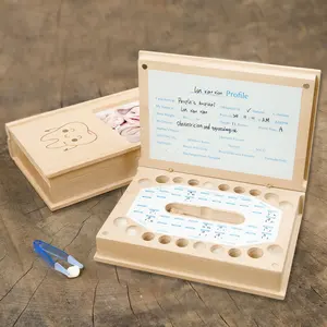 Porta-dentes de madeira para bebê, lembrança de dentes personalizada com moldura de foto, caixas de madeira com tampa giratória