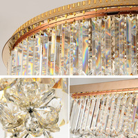 Lustre de plafond moderne de luxe en acier inoxydable chromé avec LED et fleurs en cristal, interrupteur inclus, pour salle à manger, hôtel, cuisine