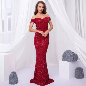 One-Shoulder <b>Sequined</b> Long Evening Gown Mermaid Dress For Women Natural Waistline Handmade Fashion Party Dress - Product Image 2