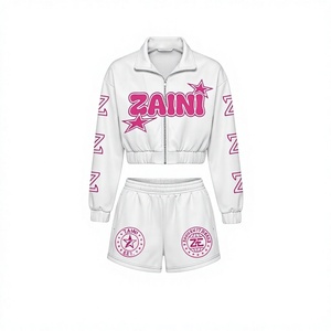 Premium 180 GSM Polyester Women Windbreaker Short <b>Set</b> <b>White</b> Solid Quick Dry Silk Screen Printing - Product Image 1