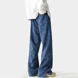 Custom Men Acid Wash Corduroy Lightweight Mid Waist Wide <b>Leg</b> Loose Fit Drawstring Sweatpants Streetwear - Product Image 2