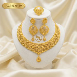 Luxury African Gold Plated Charm <b>Necklace</b> Set for Women Nigerian Wedding Bridal Jewelry with Earrings and <b>Ring</b> Fashion <b>Necklaces</b> - Product Image 1