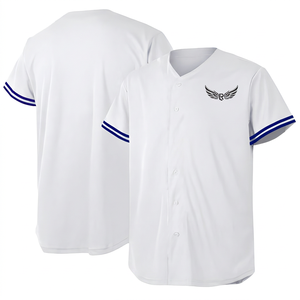 Men's <b>White</b> Baseball Jersey Short Sleeve V-Neck Embroidered Logo Moisture Wicking Polyester Regular Fit - Product Image 1