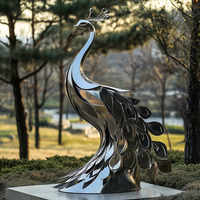 Escultura Moderna Abstracta de Pavo Real en Acero Inoxidable, Diseño Personalizado para Decoración de Jardín Exterior
