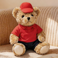 Oso de Peluche Marrón de 25 cm con Camiseta Polo Blanca, Roja, Verde y Rosa, Gorro, Se Puede Personalizar el Logotipo en el Pecho, Camiseta Promocional, Regalo Clínico, Poliéster