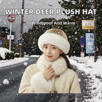 Chapeau en peluche imprimé cerf style pêcheur pour adultes, chaud et coupe-vent, style japonais et coréen, grande circonférence de tête, pour l'extérieur, collection automne-hiver