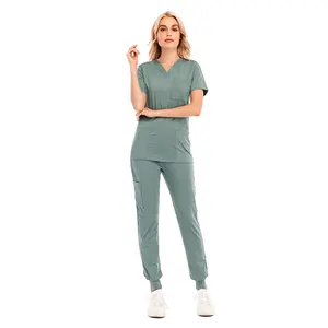ホット最高品質通気性女性看護スクラブセットストレートパンツ背の高い病院制服かわいい看護スクラブセクシー在庫あり