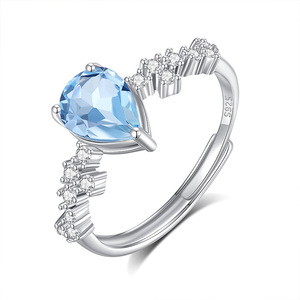 Anillo de Plata de Ley 925 con 8 Topacios Azules en Forma de Pera de 6*8mm, con Piedras Naturales en Forma de Gota de Agua, Joyería de Alta Calidad - Product Image 1