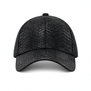 Luxury Black Leather Baseball Style 6-Panel Breathable <b>Waterproof</b> <b>Cap</b> High Quality Adjustable Metal Buckle Strap for Men Women - Product Image 1