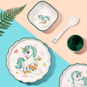 Unicorn <b>Melamine</b> <b>Bowl</b> Plate Set For Kids 2-4 Years Food Grade Dishware Cartoon Design Drop Resistant - Product Image 1