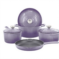 Ensemble de 4 ustensiles de cuisine en fonte émaillée, comprenant un faitout, une poêle et des casseroles antiadhésives, couleur violet