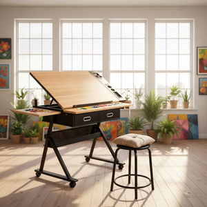 <span class=keywords><strong>Table</strong></span> à <span class=keywords><strong>dessin</strong></span> <span class=keywords><strong>avec</strong></span> angle d'inclinaison réglable, bureau d'artiste professionnel, structure fixe et conçue pour une utilisation en classe - Product Image 2