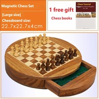 Ensemble d'échecs magnétique miniature haut de gamme avec tiroir de rangement, plateau en bois, pièces en bois de boxwood et bois de rose, pour adultes, idéal pour offrir, décoration intérieure, compétition