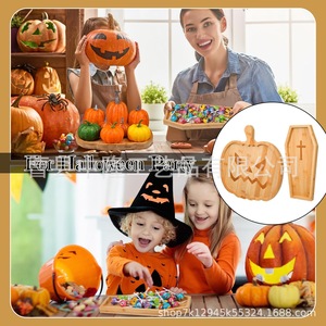 Cross-border Halloween wooden <b>tray</b>, party candy <b>snack</b> <b>tray</b>, pumpkin-shaped fruit plate, coffin storage <b>tray</b> - Product Image 3