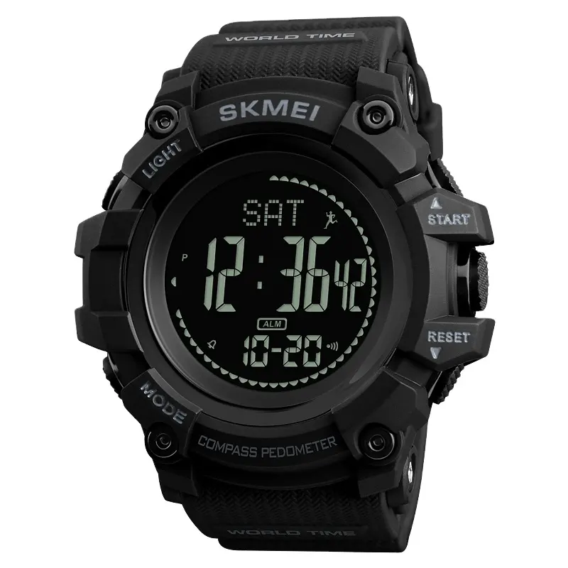 SKMEI 1356 World time Waterproof Compass Watch Pedometer wrist watch Men Sport Digital Watch